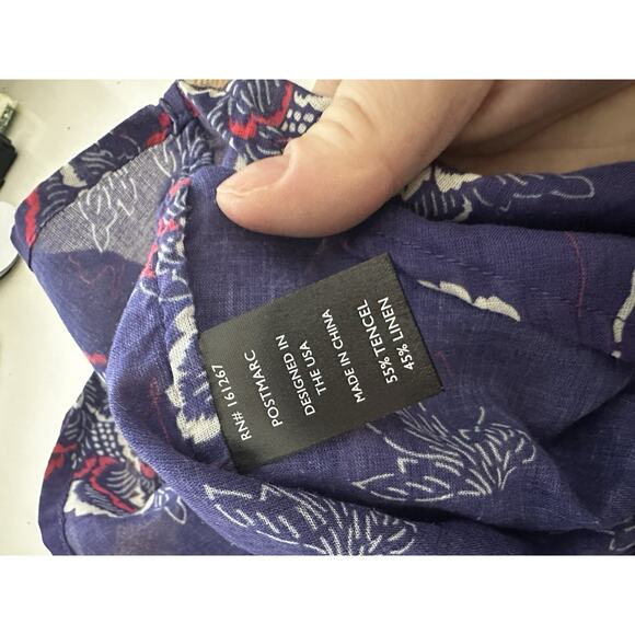 Postmarc Large Men Ink Blue Floral Tencel/Linen Short Sleeve Woven Shirt PR3 - Picture 8 of 9